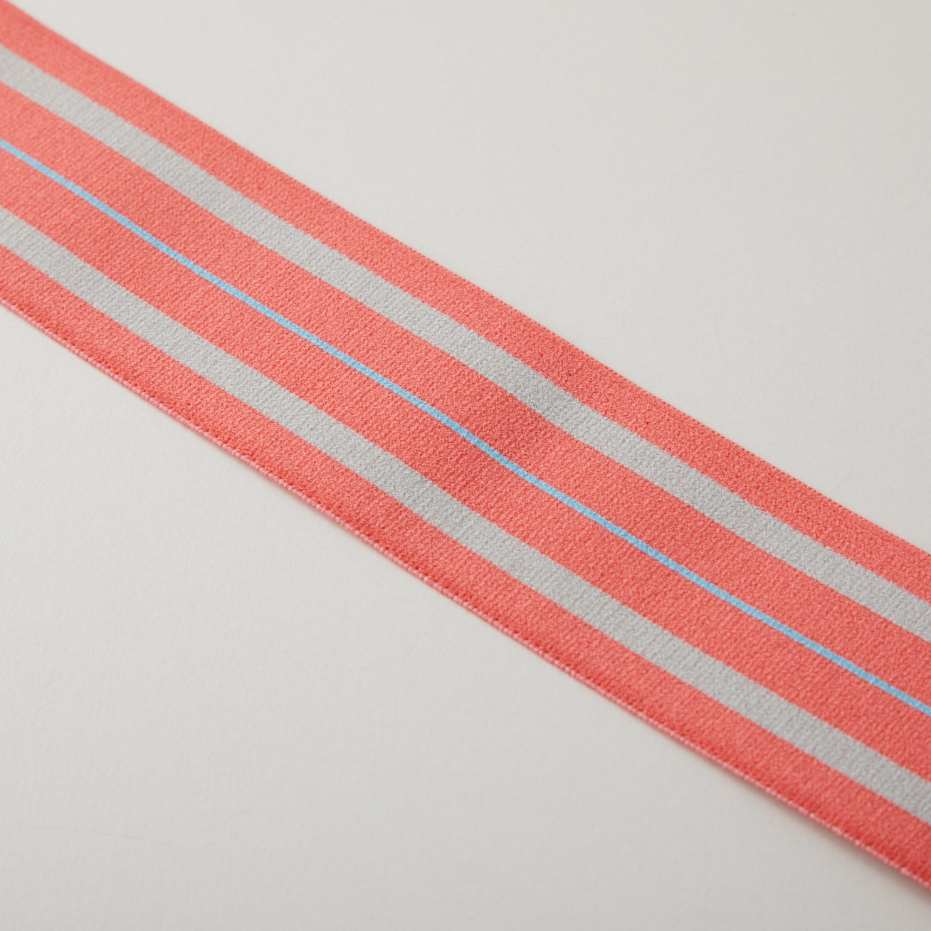 23-007-1m-ウエストマーク織りゴム-平ゴム-サーモン（１mカット商品）ピンク×グレー