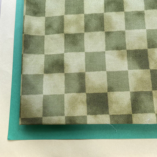 【99-115】100％ Cotton, Marble Processed, Checkered pattern, Green, 2m