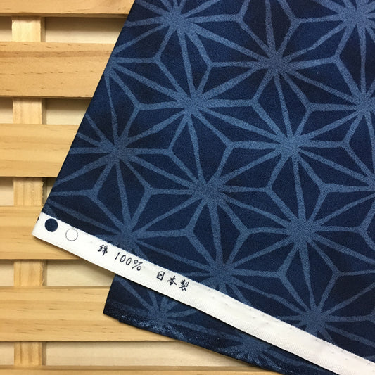 99-206 Geometric hemp-leaf pattern, Japanese pattern, 100% Cotton, Sheeting, Navy, 2m
